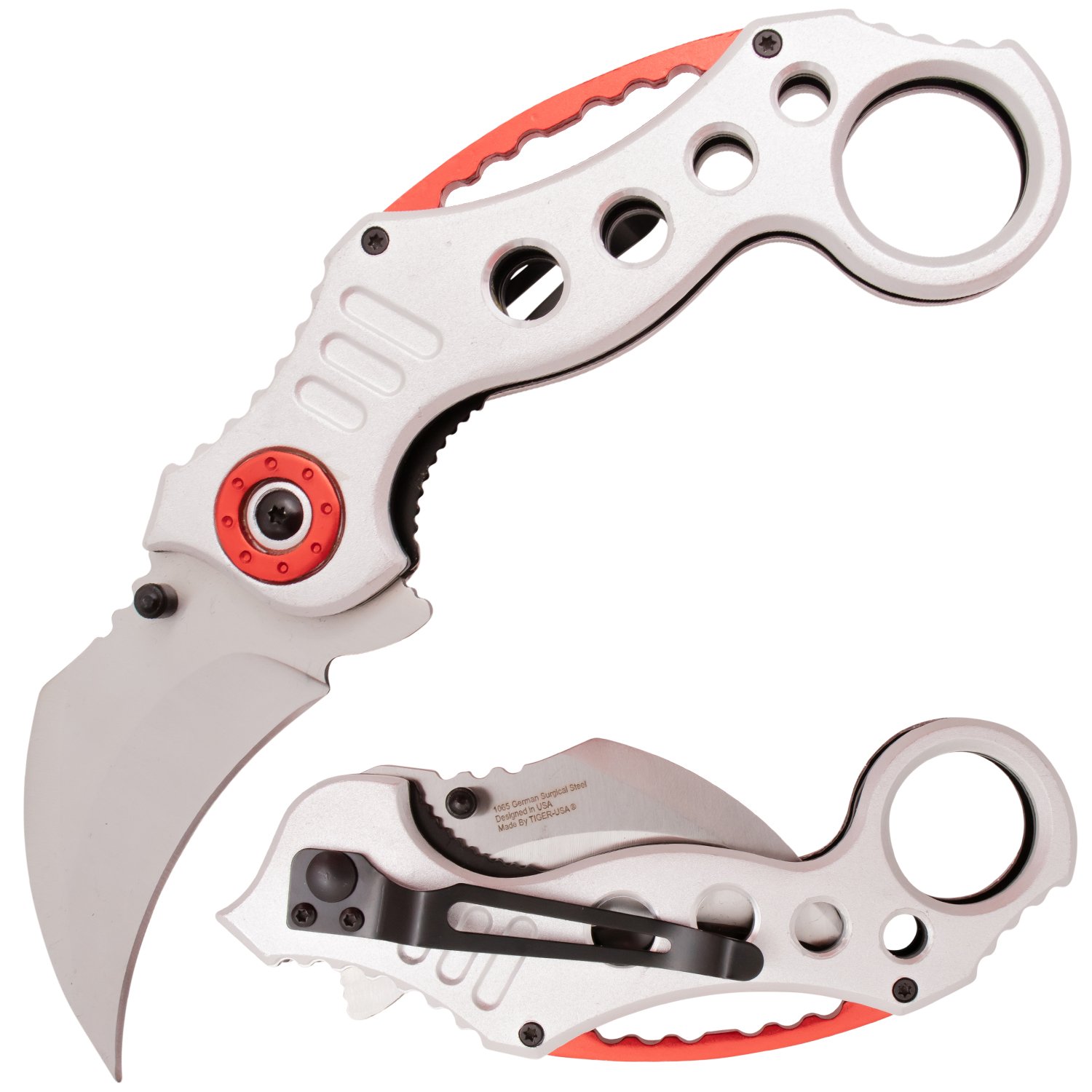 Tiger USA Spring Assisted Knife Red Silver