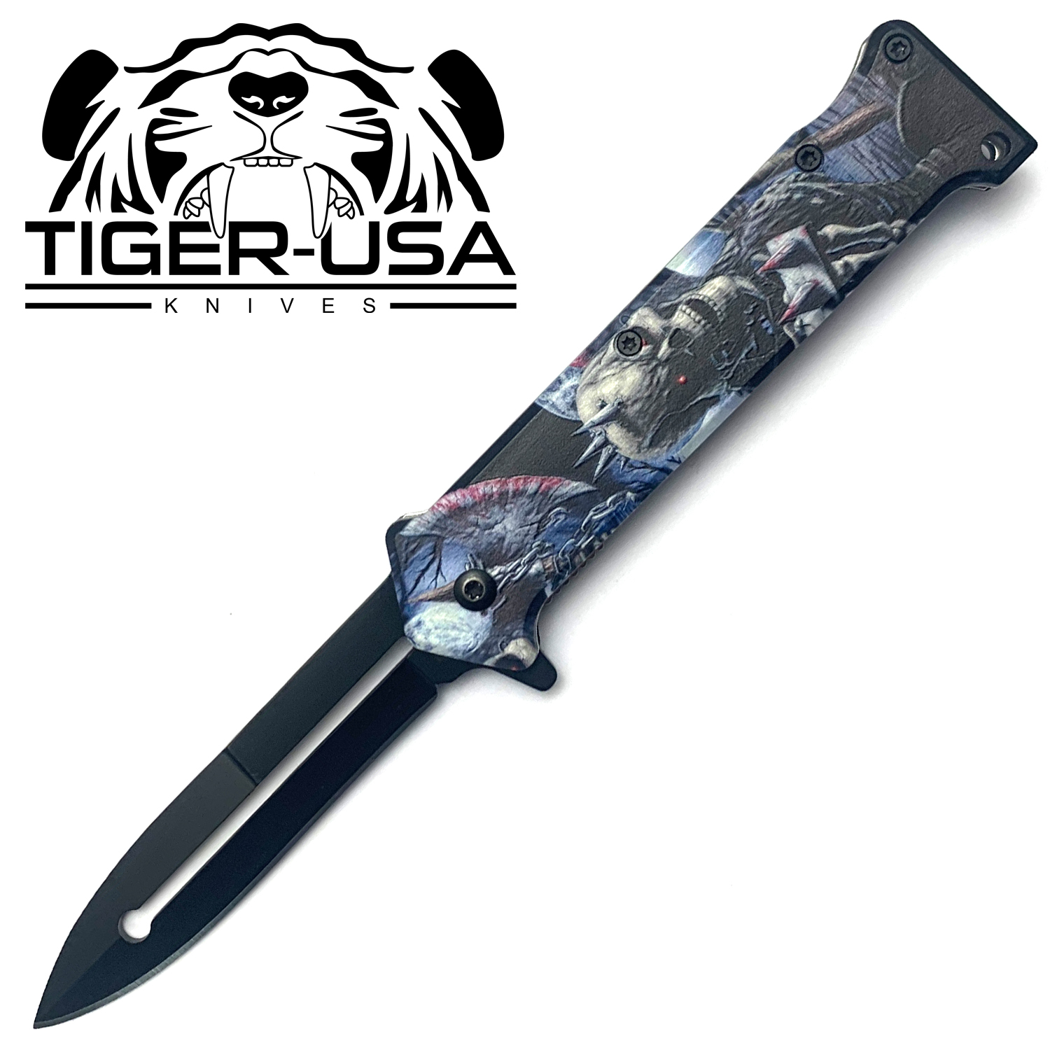 Tiger USA Spring Assisted Knife Skull Punk Joker