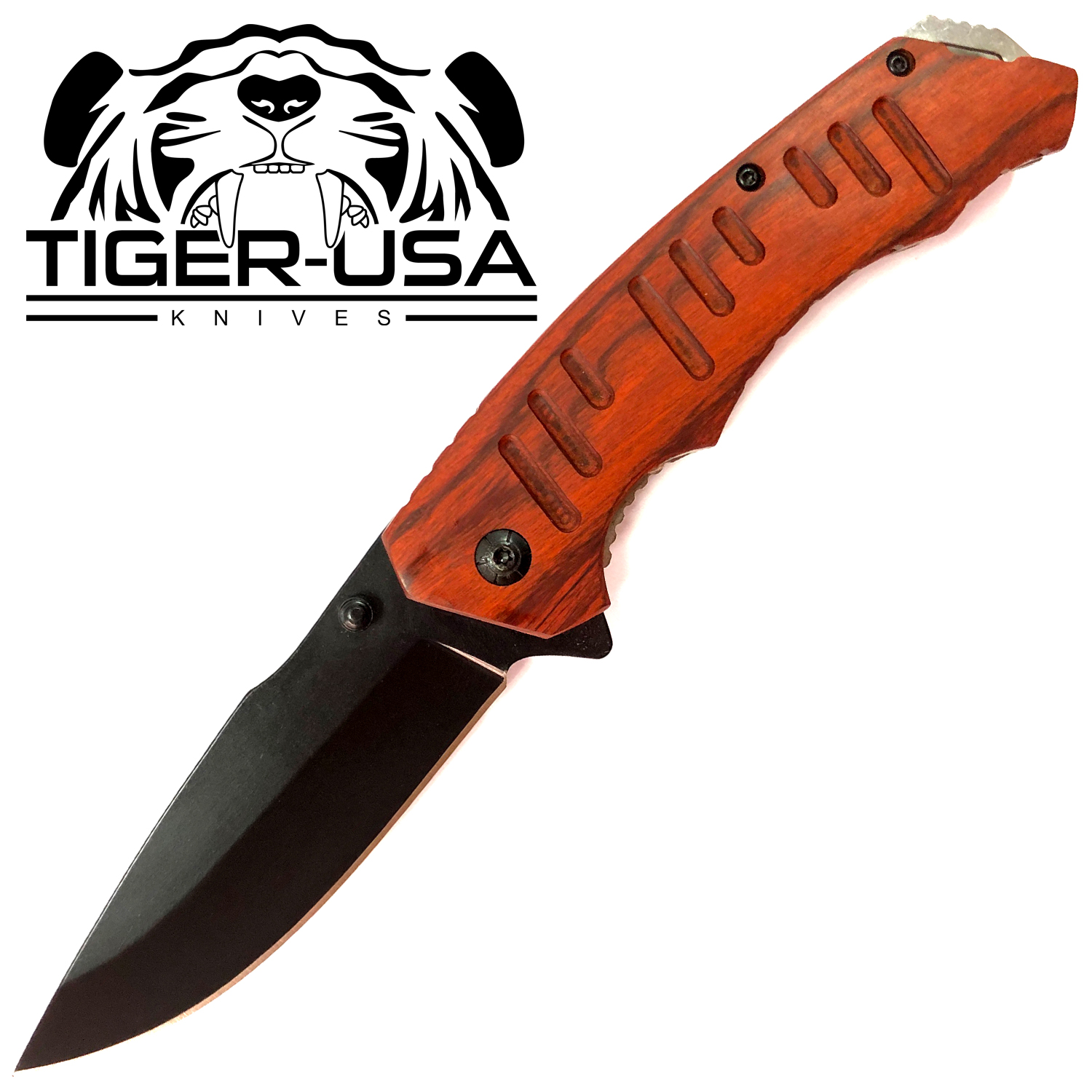 Tiger USA Spring Assisted Knife Wood