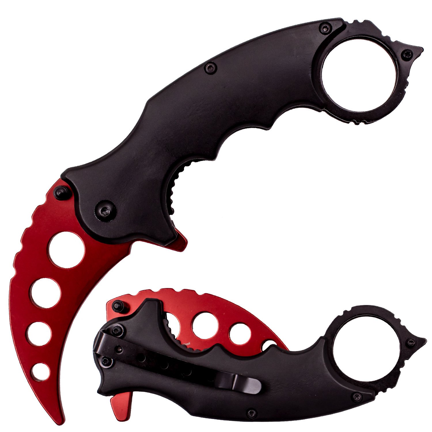 Tiger USA Spring Assisted Training Karambit Knife   Red and Black