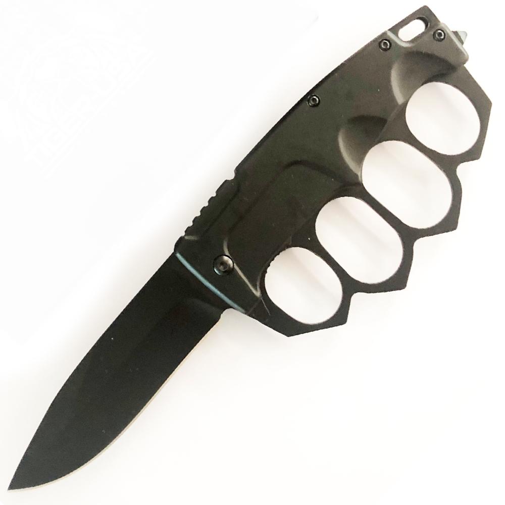 Tiger USA Spring Assisted Trench Knife   XXL Finger Holes (BLACK)