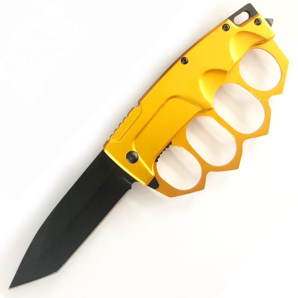 Tiger USA Spring Assisted Trench Knife   XXL Finger Holes (GOLD)