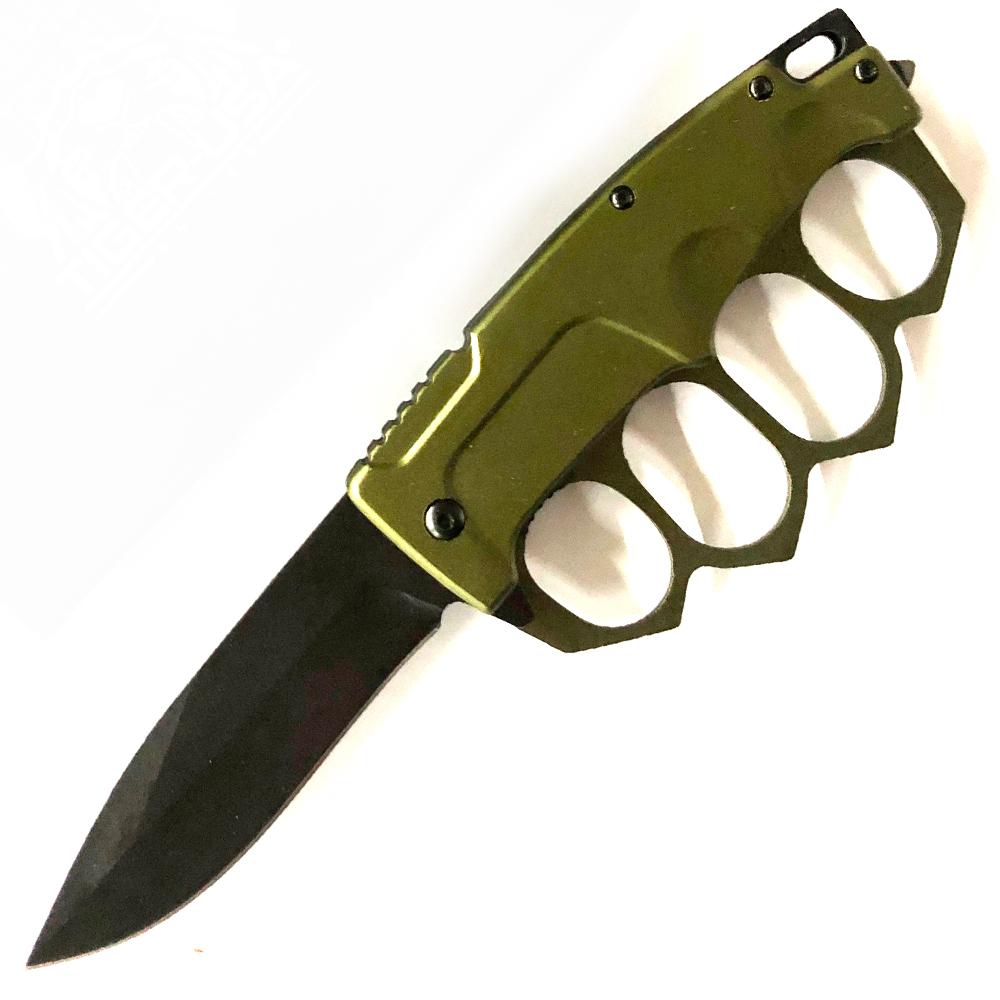 Tiger USA Spring Assisted Trench Knife   XXL Finger Holes (GREEN)