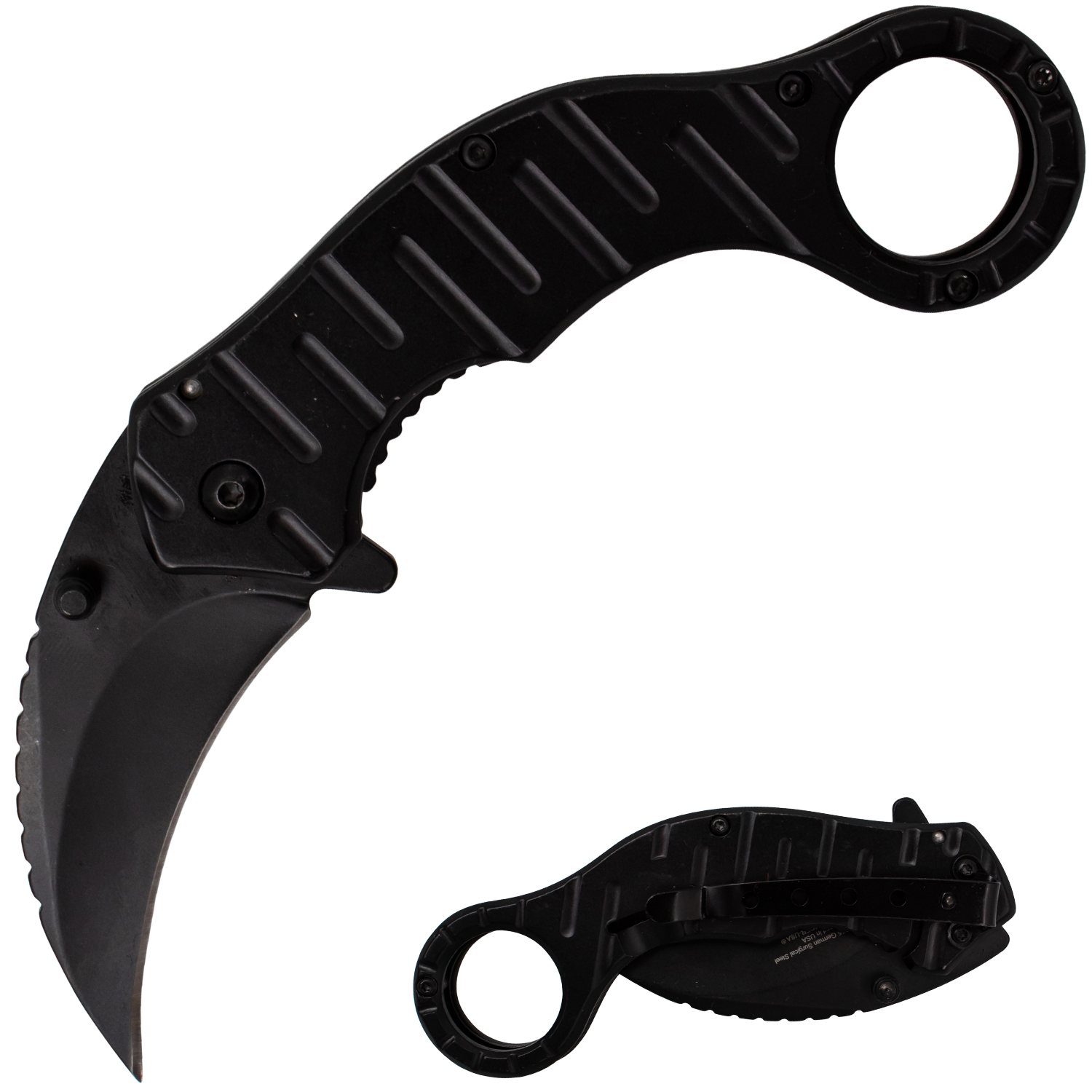 Tiger USA Trigger Action Folding Knife Black Steel