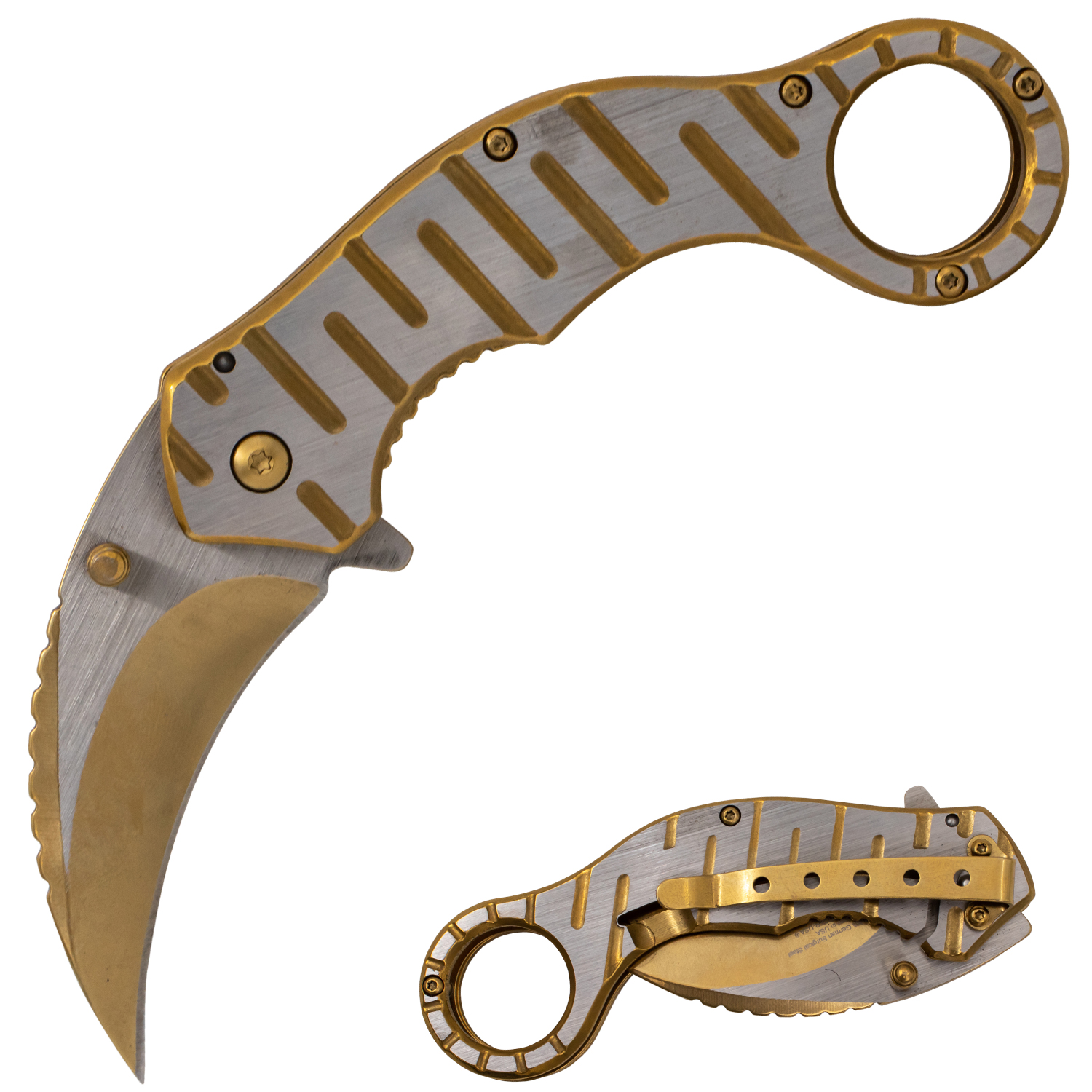 Tiger USA Trigger Action Folding Knife Gold Steel