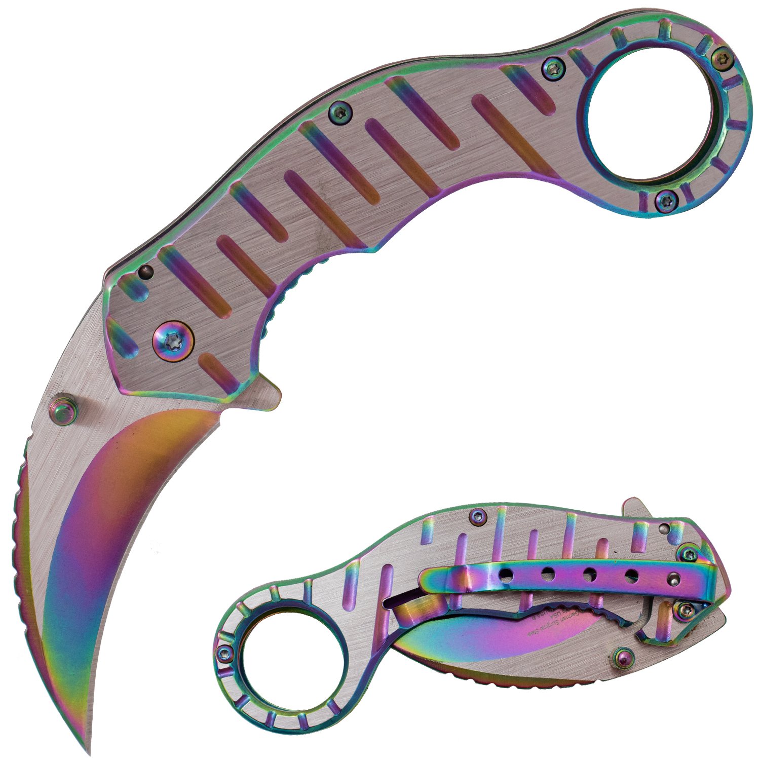 Tiger USA Trigger Action Folding Knife Rainbow Titanium