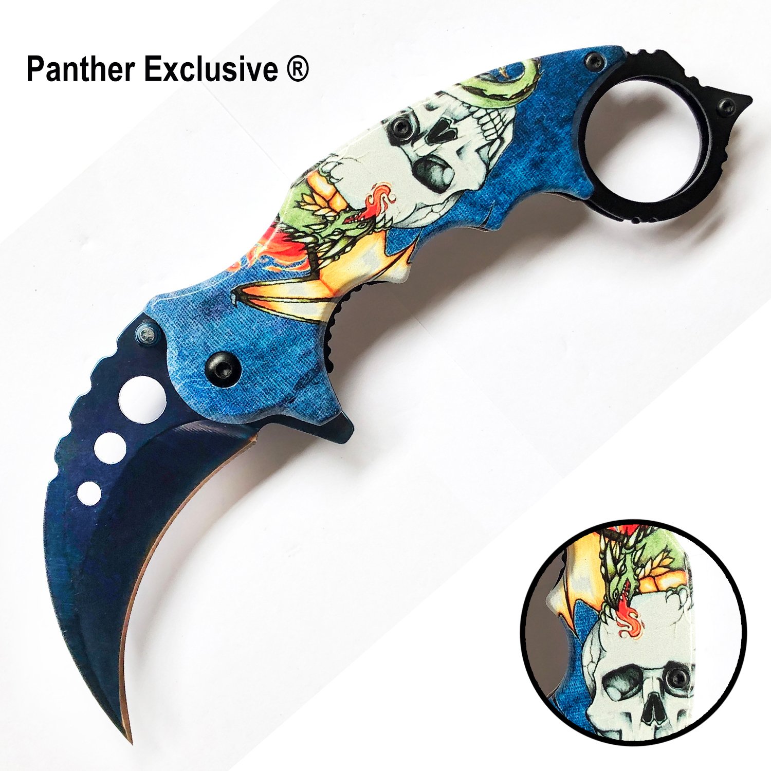 Tiger USA Trigger Action Folding Knife Skull Dragon