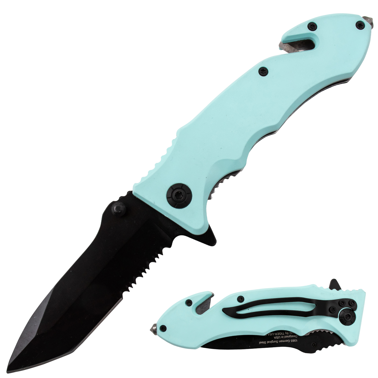 Tiger USA Trigger Action Knife  Sky Blue Tanto