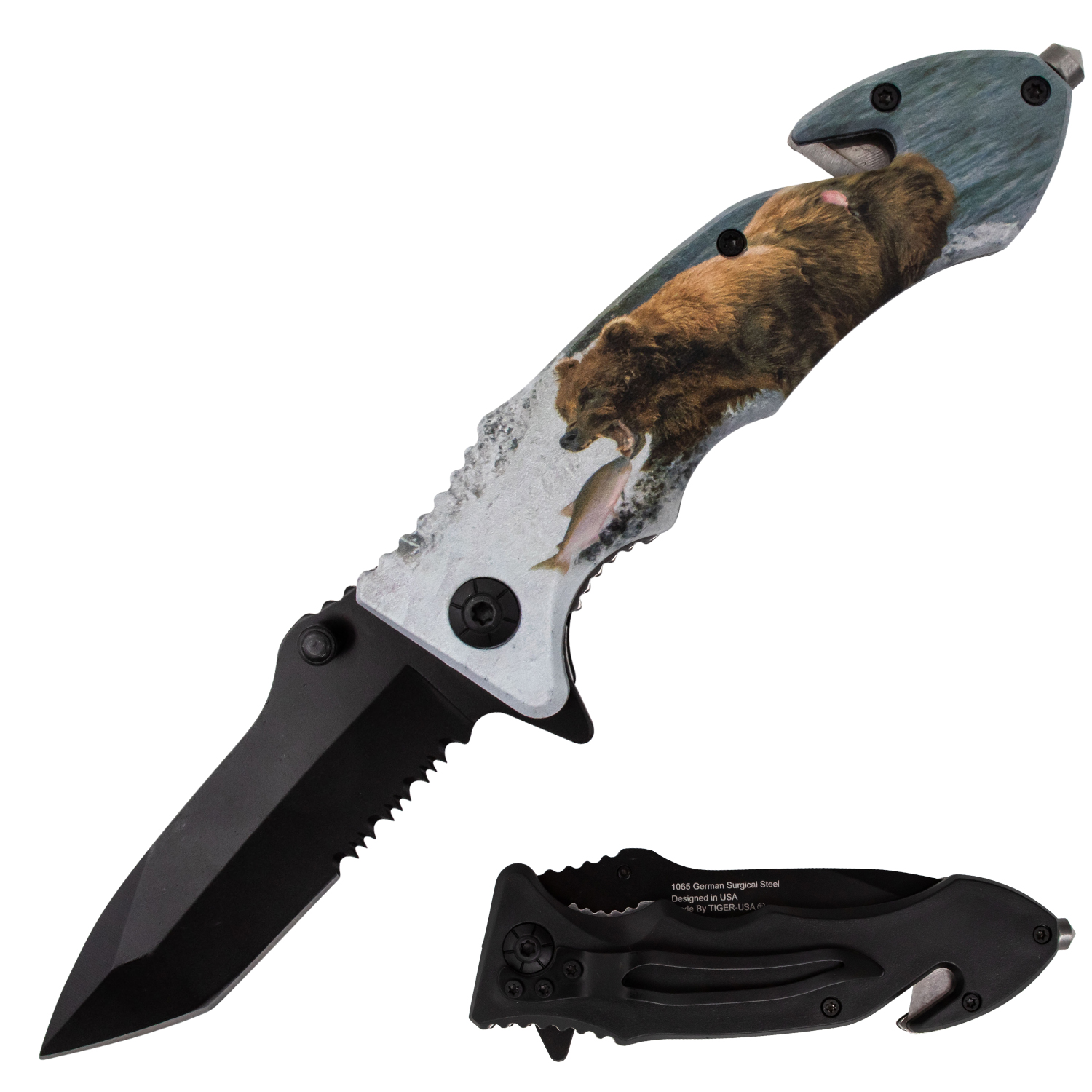 Tiger USA Trigger Action Knife Bear Fisherman Tanto