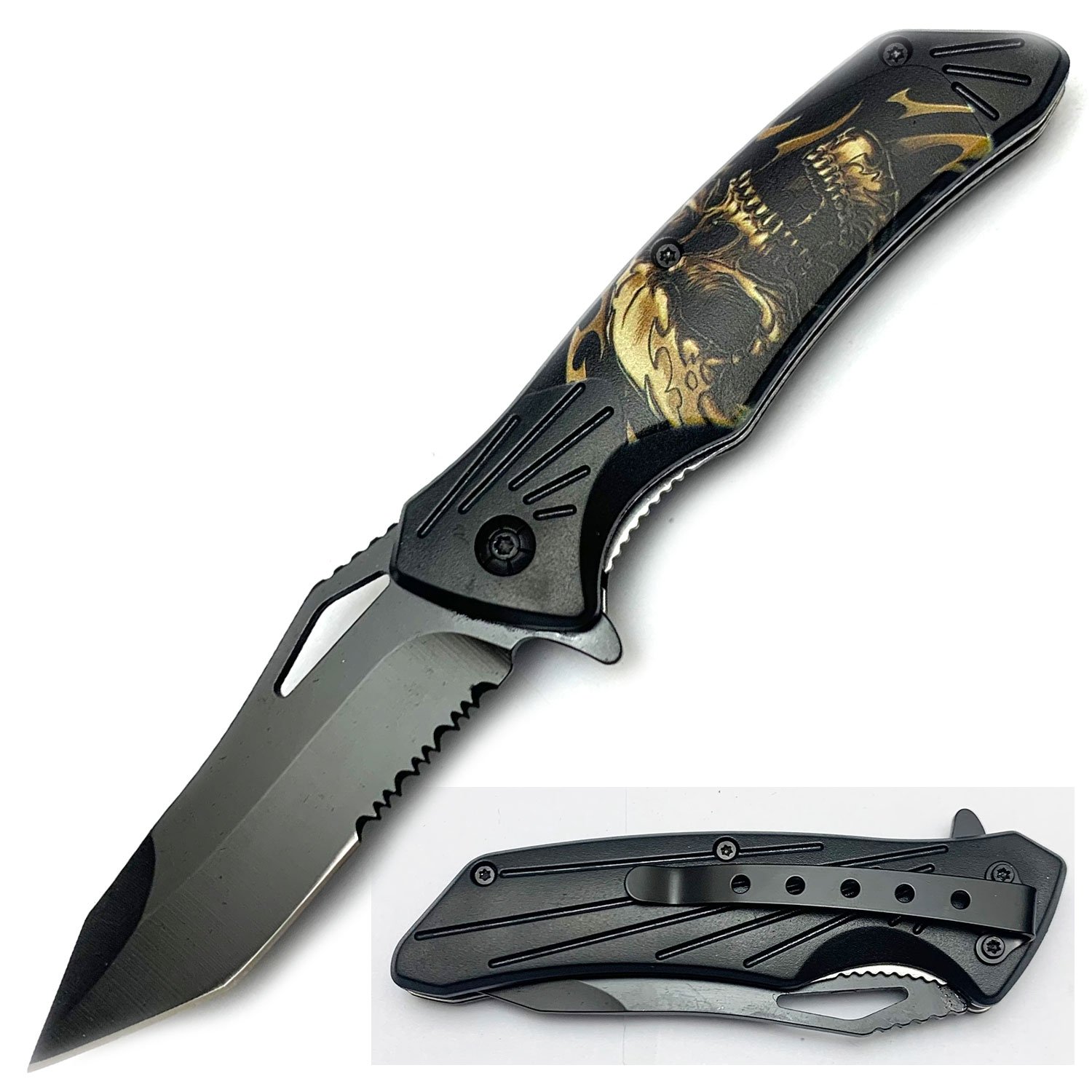 Tiger USA Trigger Action Knife Beige Skull