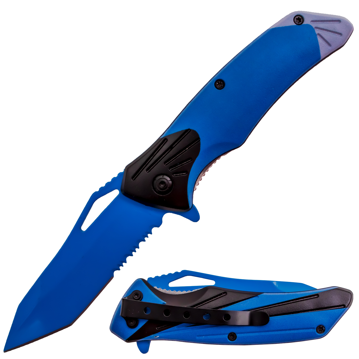 Tiger USA Trigger Action Knife Blue and Black Tanto