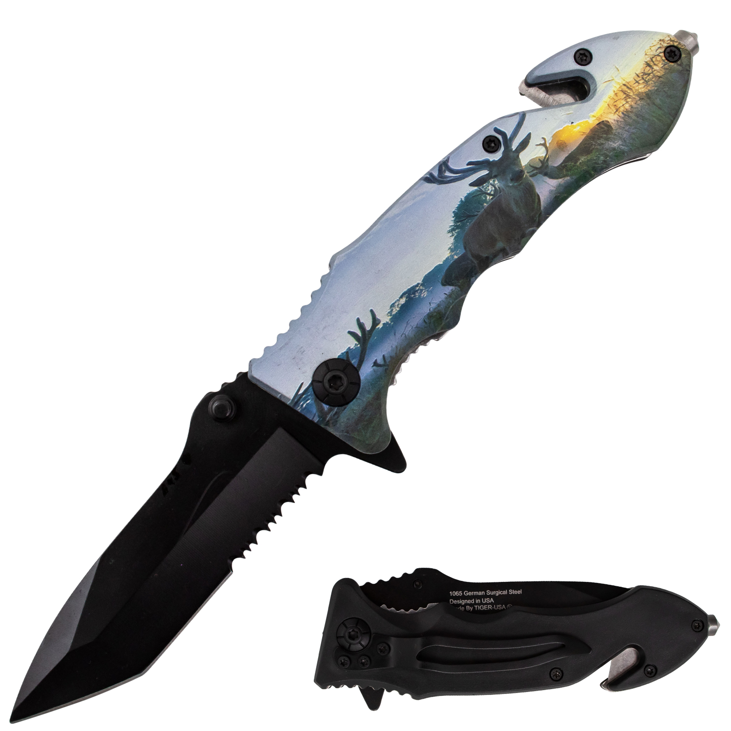 Tiger USA Trigger Action Knife Deer Buck Tanto