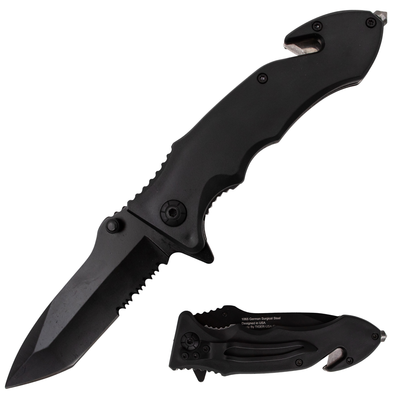 Tiger USA Trigger Action Knife Jet Black Tanto