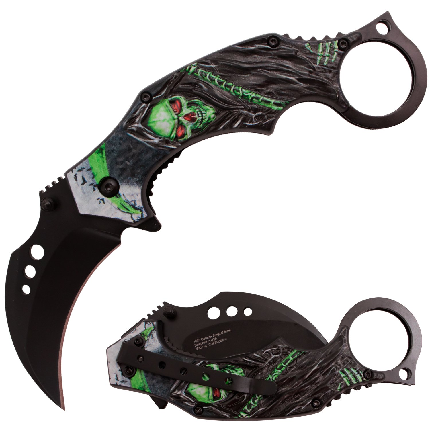 Tiger USA Trigger Action Knife Karambit Reaper Green