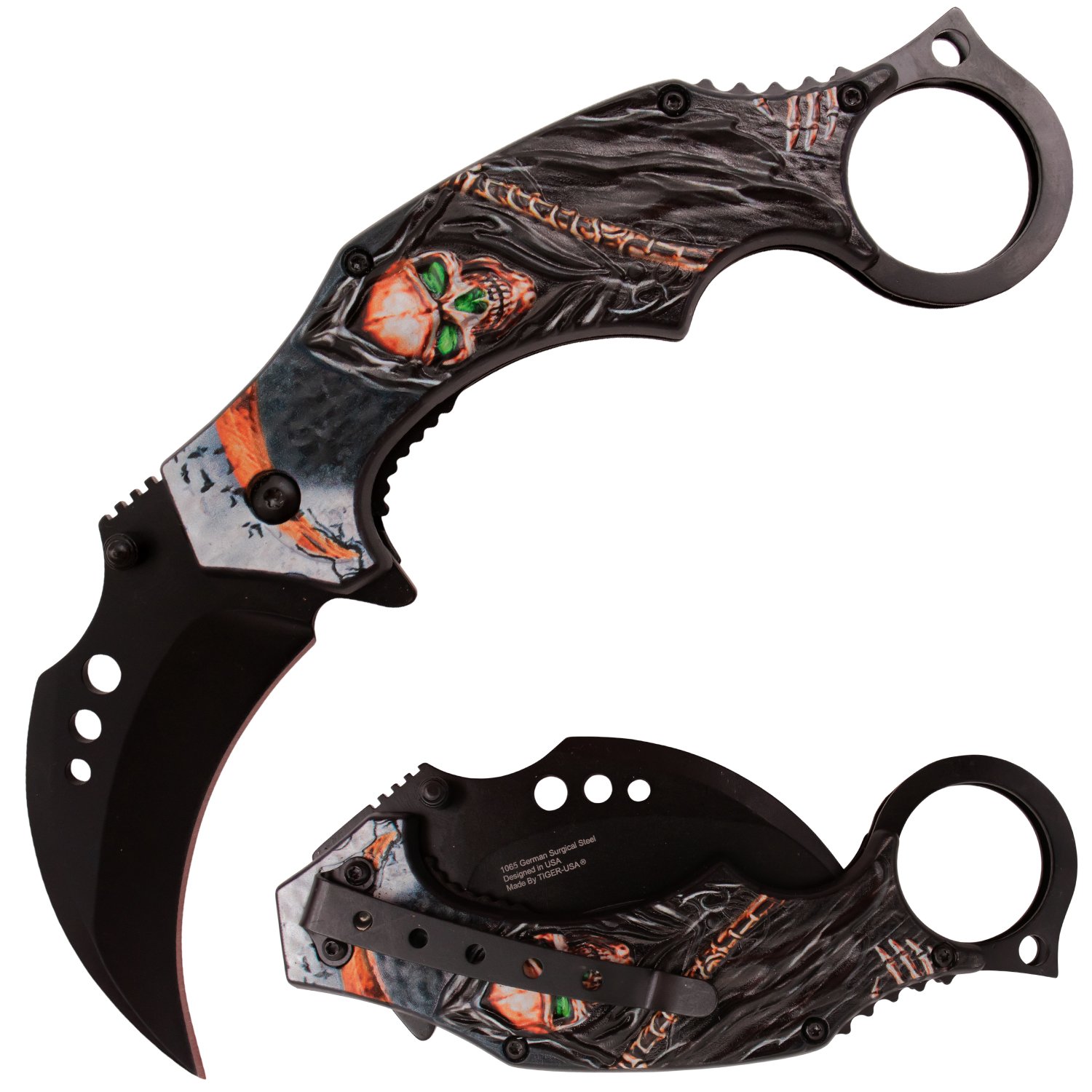 Tiger USA Trigger Action Knife Karambit Reaper Orange