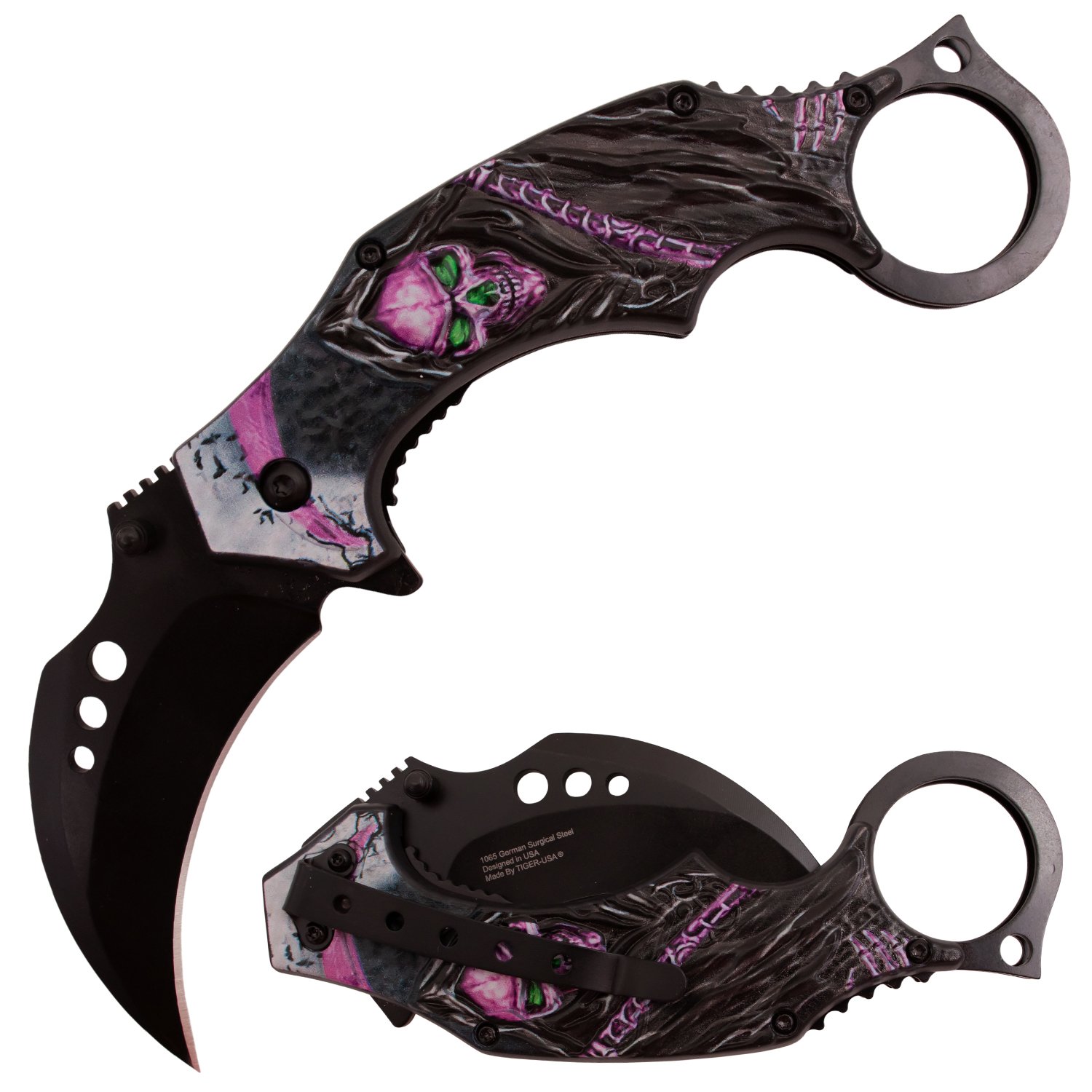 Tiger USA Trigger Action Knife Karambit Reaper Purple