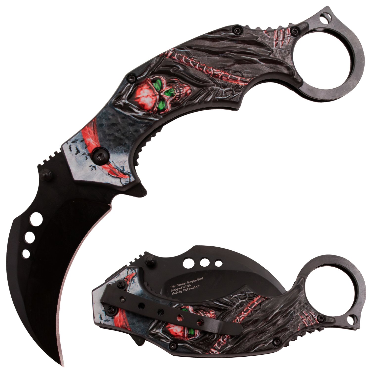 Tiger USA Trigger Action Knife Karambit Reaper Red