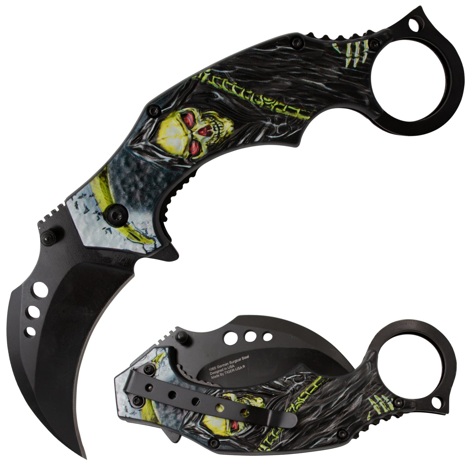 Tiger USA Trigger Action Knife Karambit Reaper Yellow