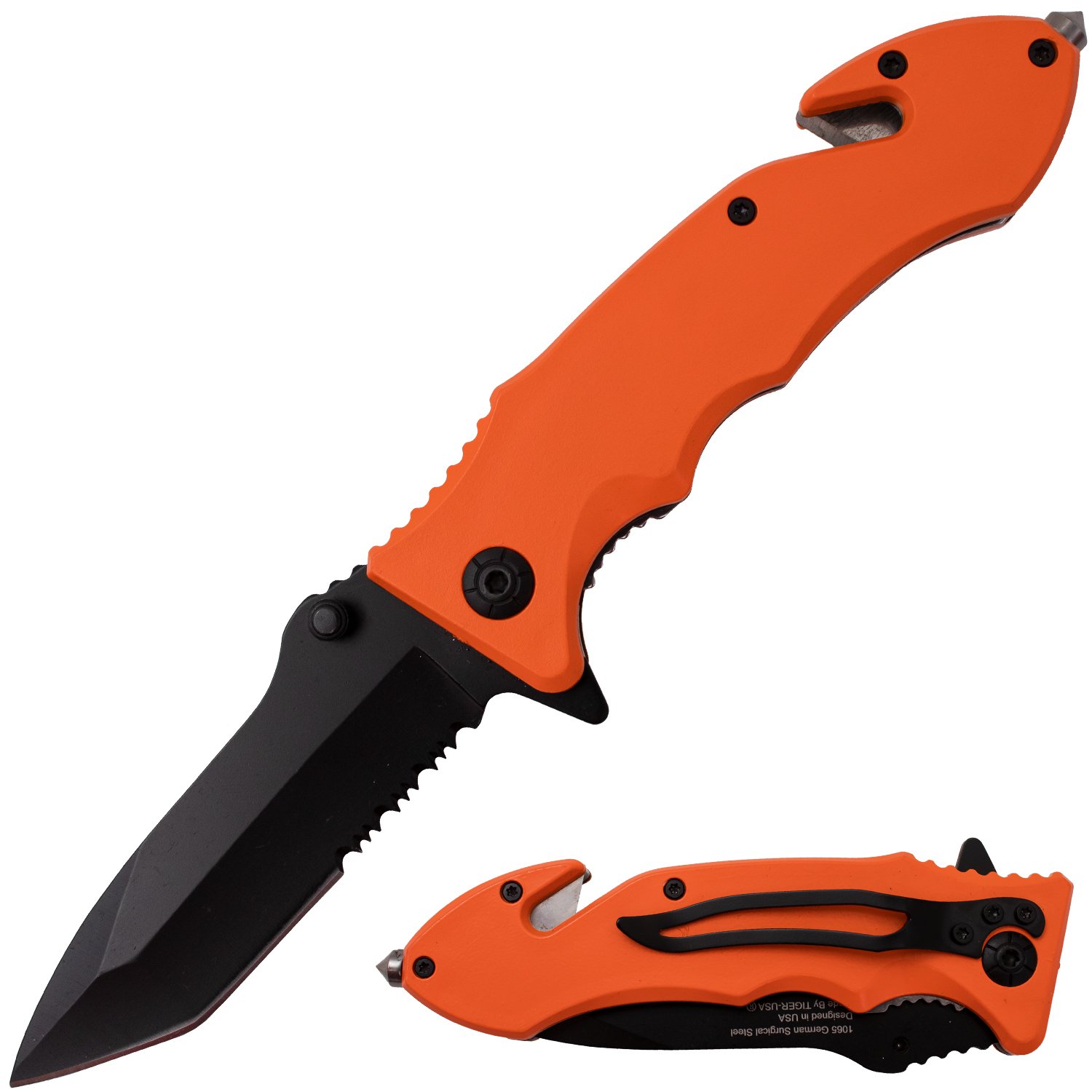 Tiger USA Trigger Action Knife Orange Tanto