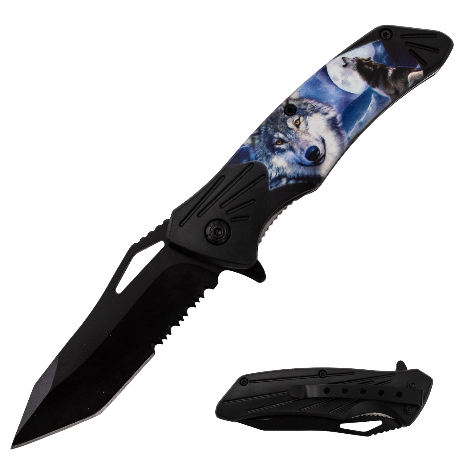 Tiger USA Trigger Action Knife Wolf Howl Tanto