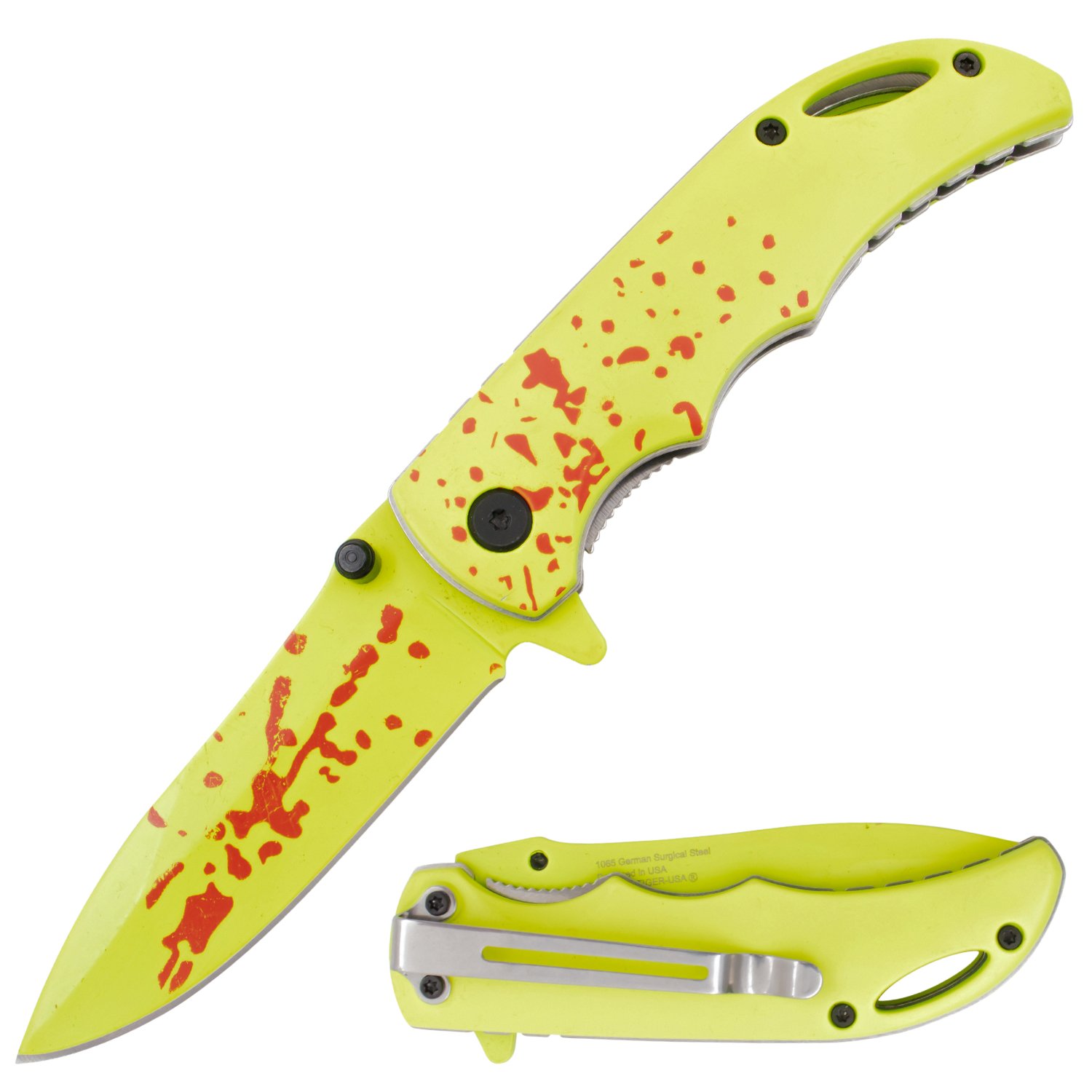 Tiger USA Trigger Action Knife Yellow Blood Handle Drop P