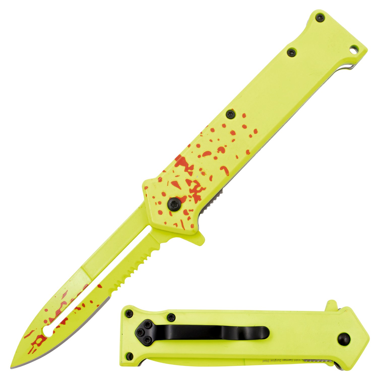 Tiger USA Trigger Action Knife Yellow Blood Handle Joker