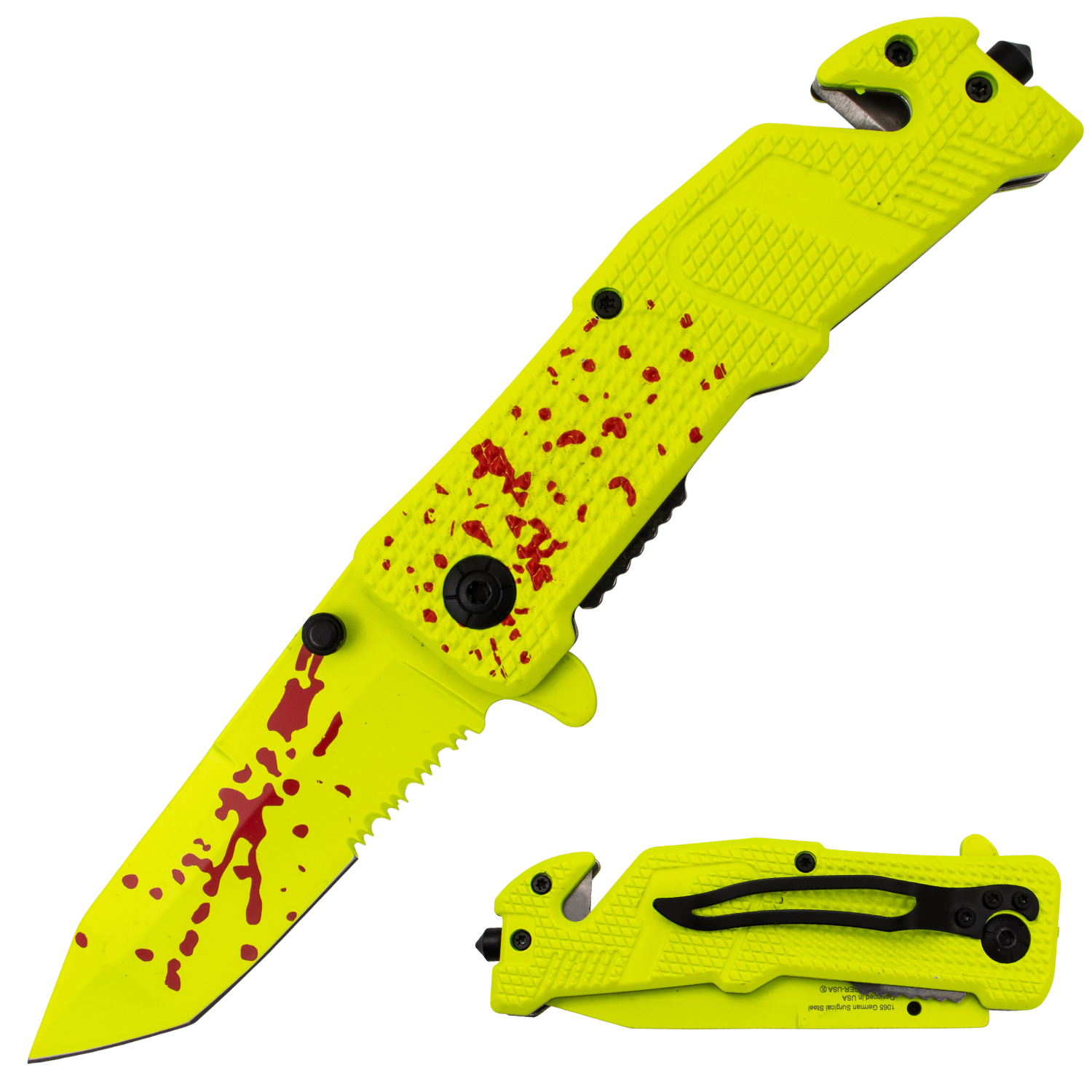 Tiger USA Trigger Action Knife Yellow Blood Handle Tanto