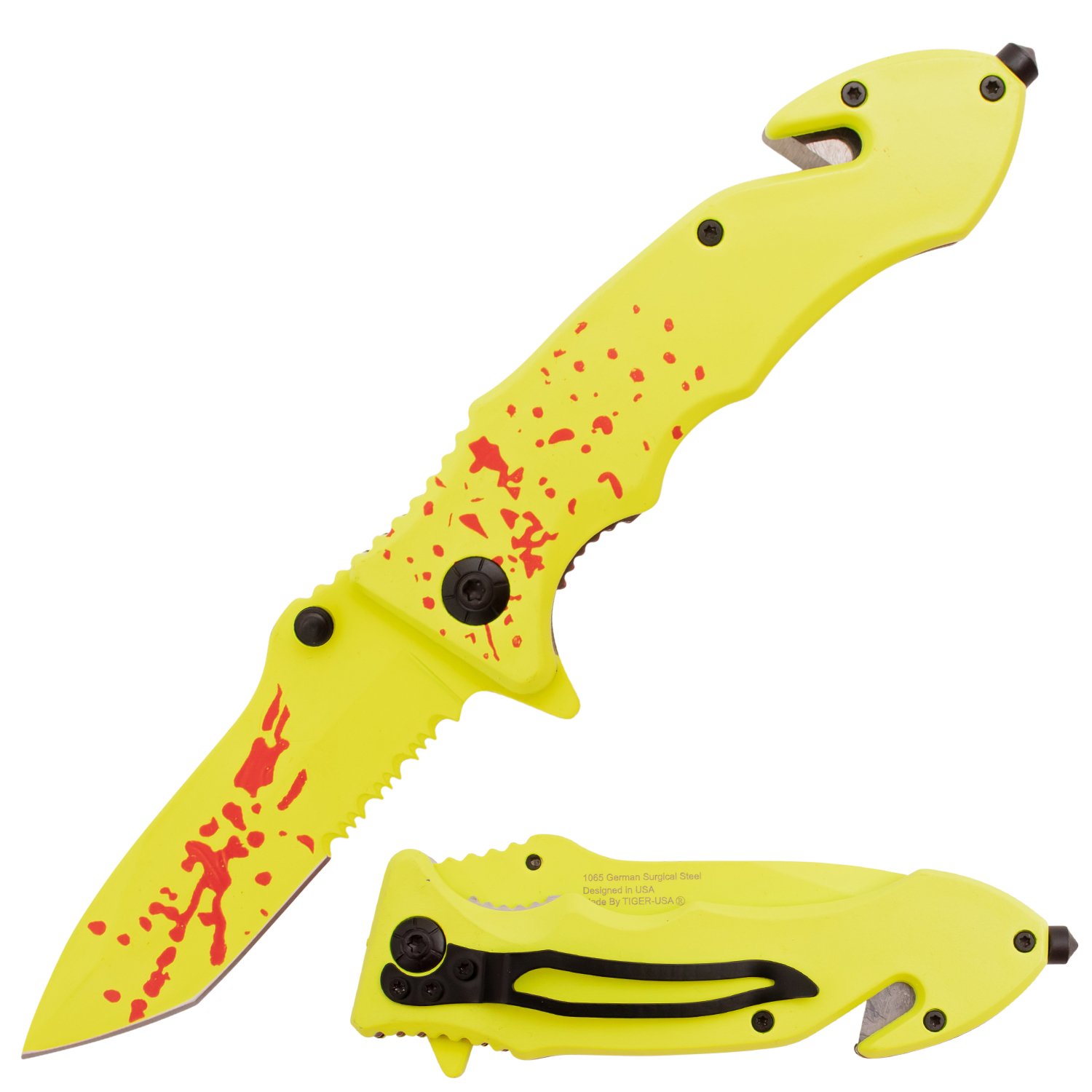 Tiger USA Trigger Action Knife Yellow Blood Handle Tanto