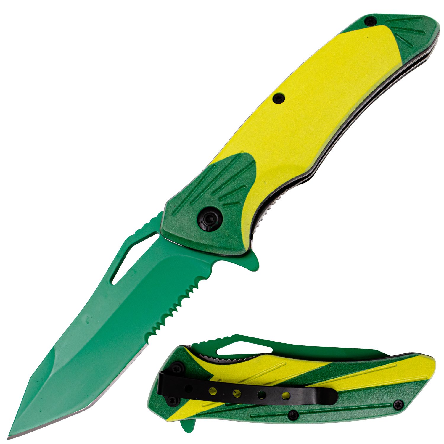 Tiger USA Trigger Action Knife Yellow and Green Tanto