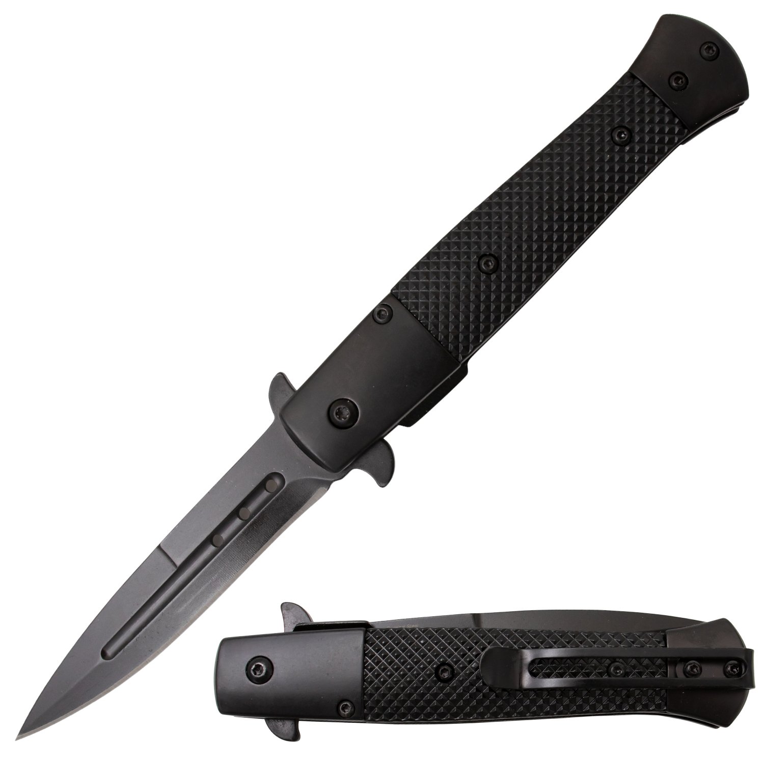 Tiger USA Trigger Action Stiletto Style Dagger Blade Black