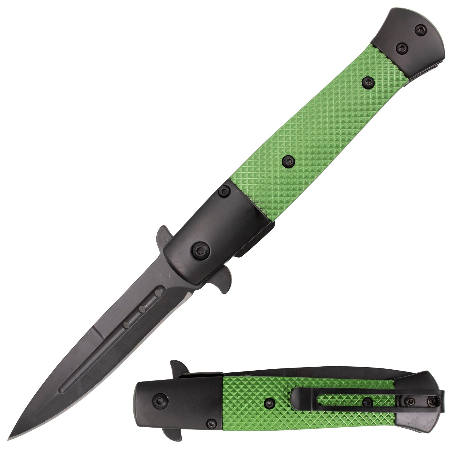 Tiger USA Trigger Action Stiletto Style Dagger Blade Green