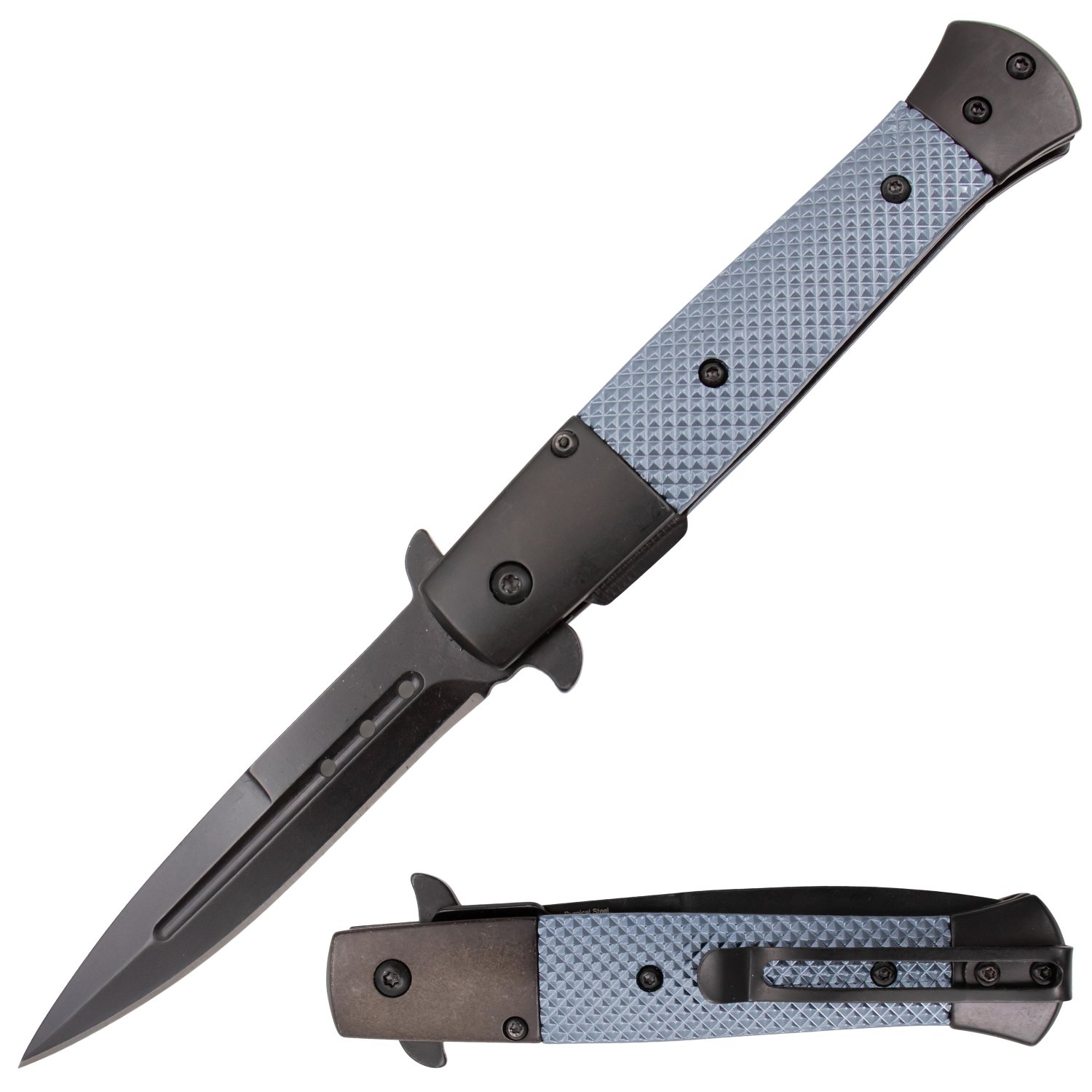 Tiger USA Trigger Action Stiletto Style Dagger Blade Grey