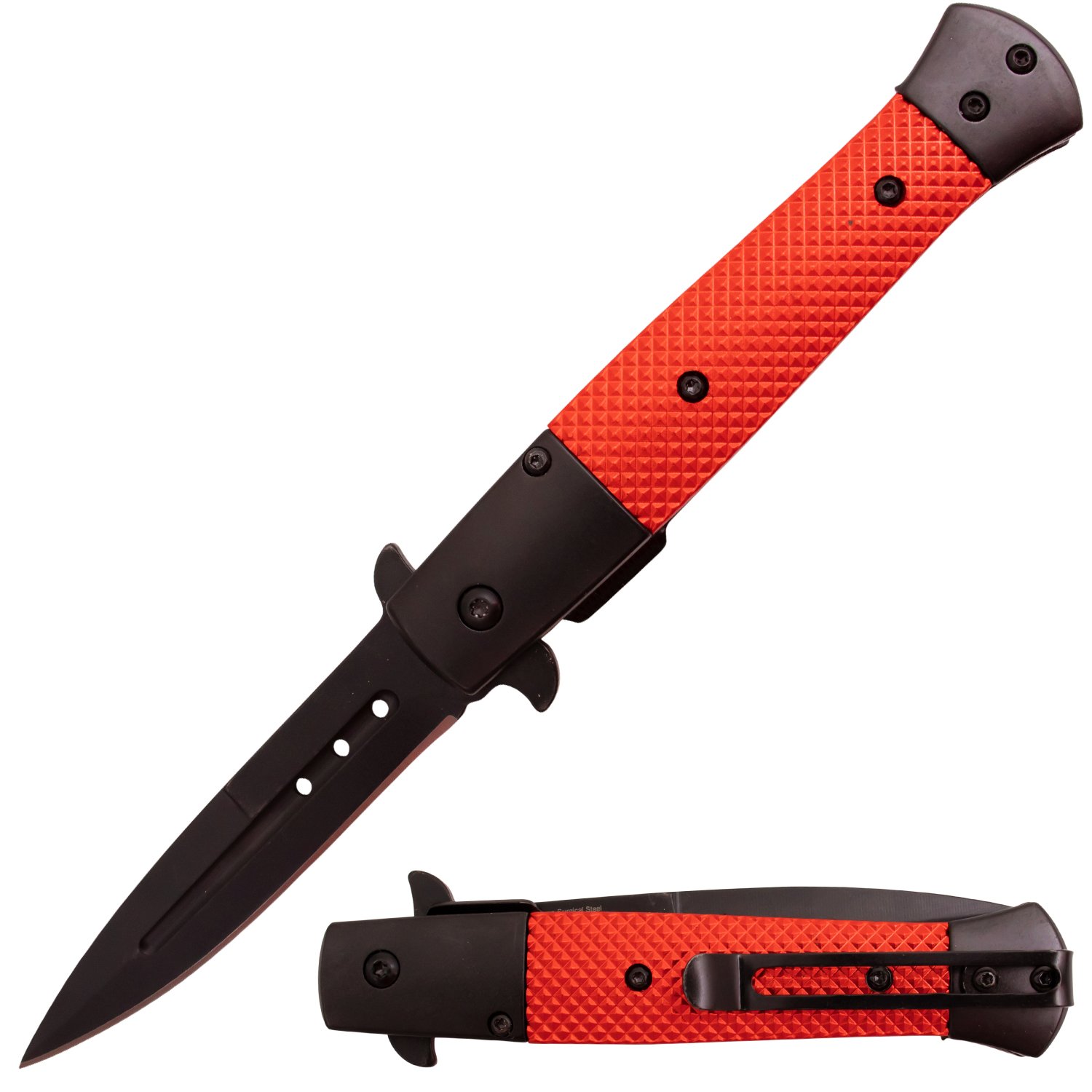 Tiger USA Trigger Action Stiletto Style Dagger Blade Red
