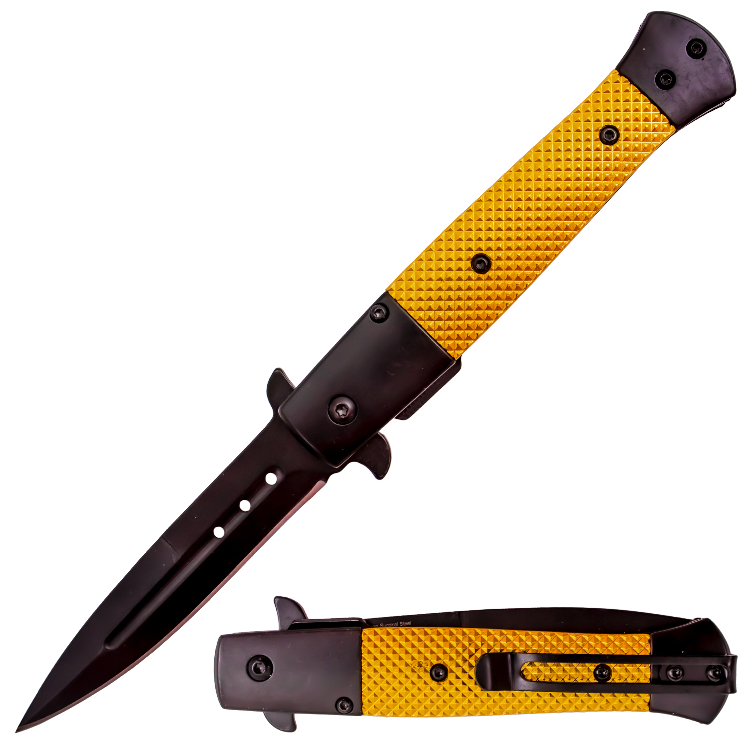 Tiger USA Trigger Action Stiletto Style Dagger Blade Yellow