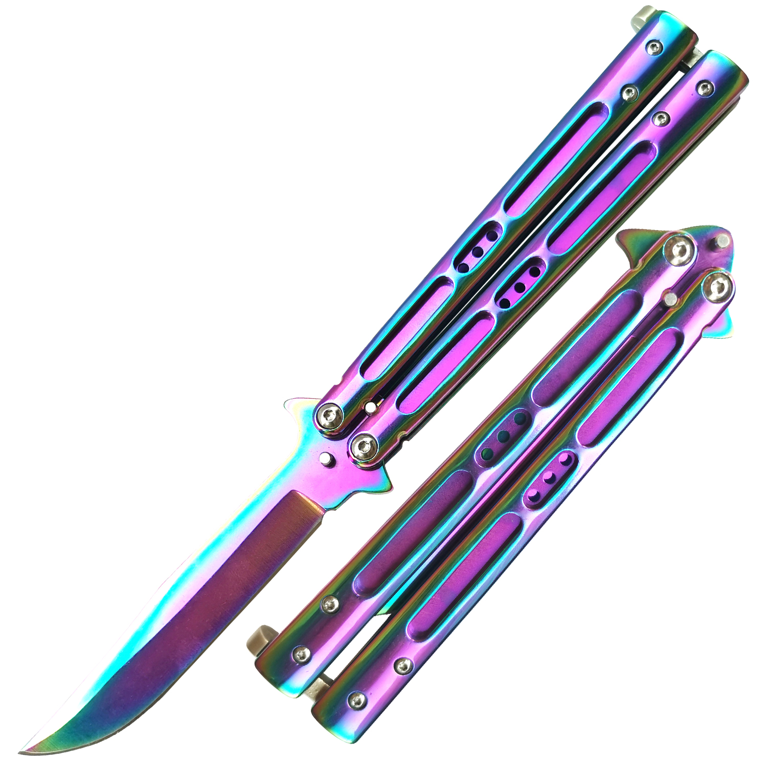 Titaniaum Titan Rainbow Drop Point Butterfly Knife Balisong