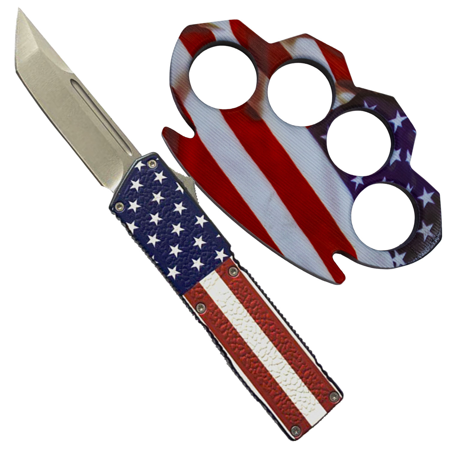 We Are America Lightning Knife and Brass Knuckle Flag Set