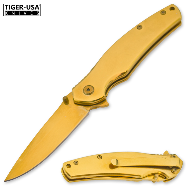 AgNu Spring Assisted Gold Drop Point Folder