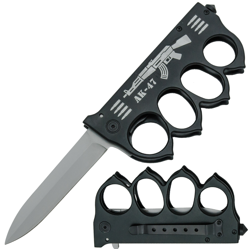 AK-47 Trench Knuckle Knife Spring Assisted Folder