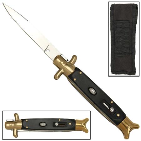 Automatic Italian Stiletto Black Gold Handle Knife GBS25