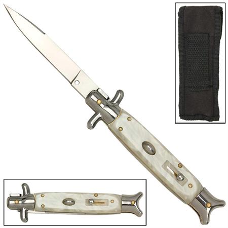 Automatic Italian Stiletto Pearl White Handle Switchblade Knife GBS21