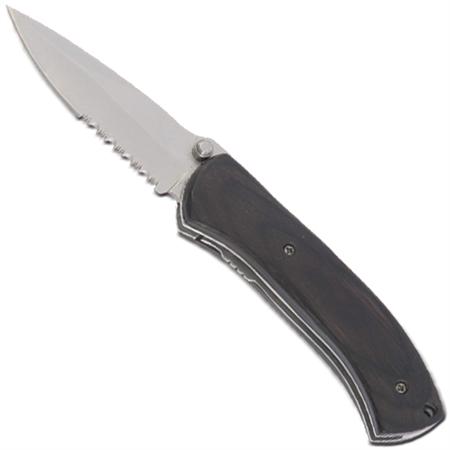 G-Factor Dual Action Drop Point Serrated Black Wood Automatic Knife SP054-PK-3
