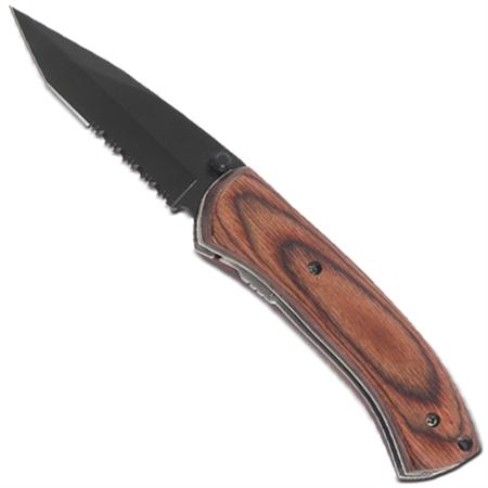 G-Factor Dual Action Tanto Black Serrated Brown Handle Automatic Knife SP054-PK-6