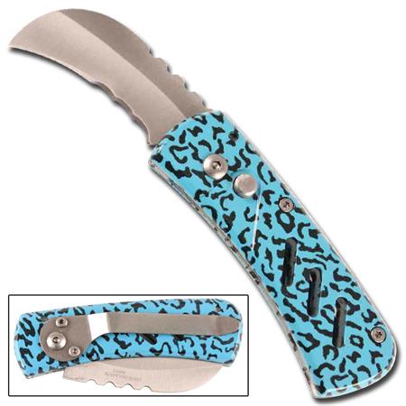 Hawkbill California Legal Automatic Knife - Blue Cheetah C0003BL