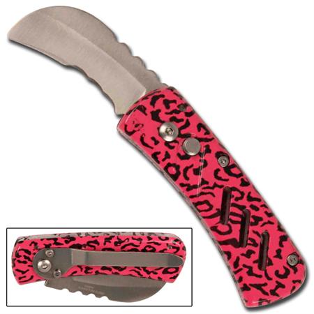 Hawkbill California Legal Automatic Knife - Pink Cheetah C0003RD
