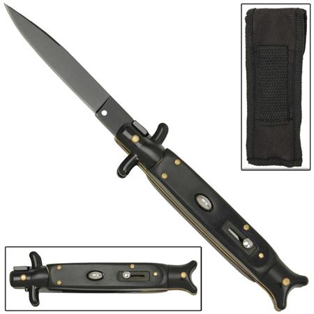 Italian Stiletto Switchblade Black Blade Automatic Knife GBS18