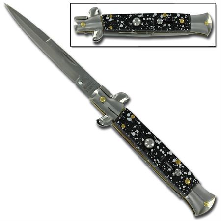 Stiletto Bayonet Blade Milano Silver Speckled Automatic Knife A150P