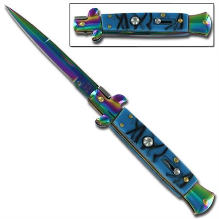 Stiletto Milano Bayonet Blade Titanium Blue Marble Special Automatic Knife A150LR