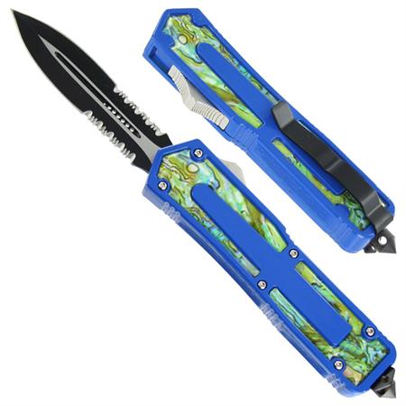 Titan Originator DA Swirl Serrated OTF Automatic Knife Blue TS14