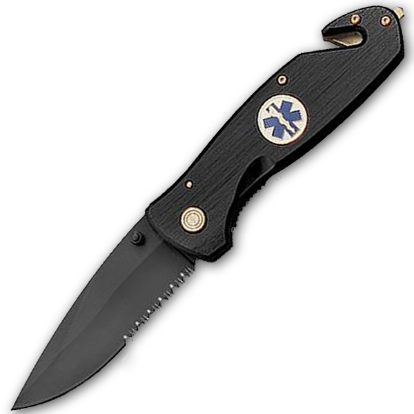 Black E.M.S Folding Knife W/ Seat Belt Cutter