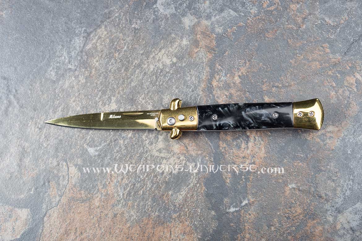 Black Marble Gold Switchblade Automatic Knife